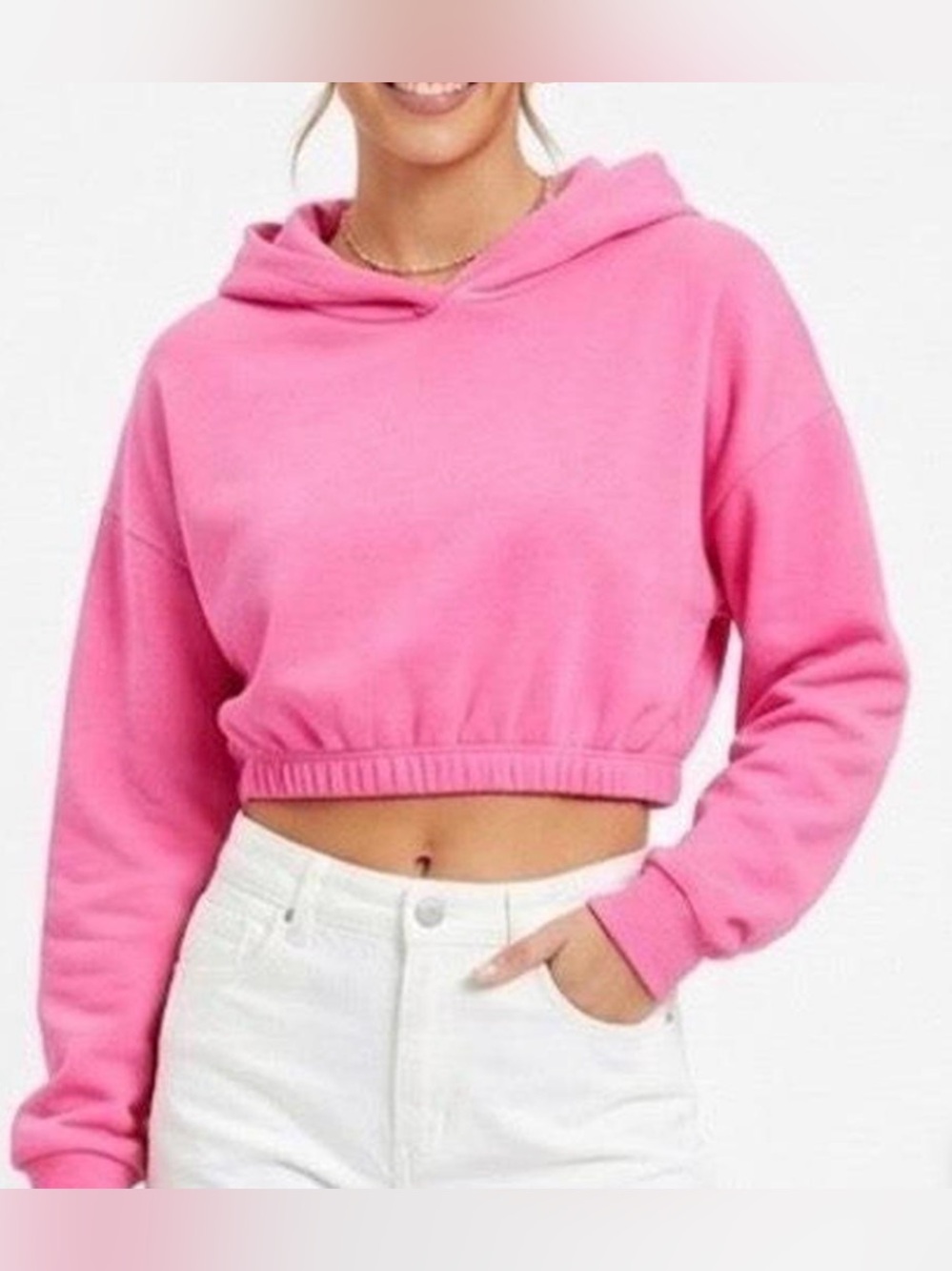 naked wardrobe Cropped Hot Pink Hoodie